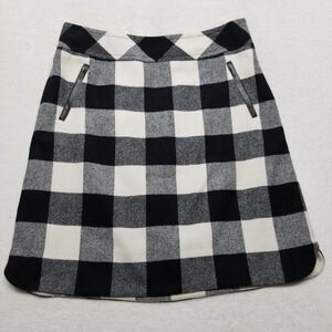 Talbots 6 Plaid Skirt Wool Blend Short Lined Zip Pockets Black/Cream Gingham